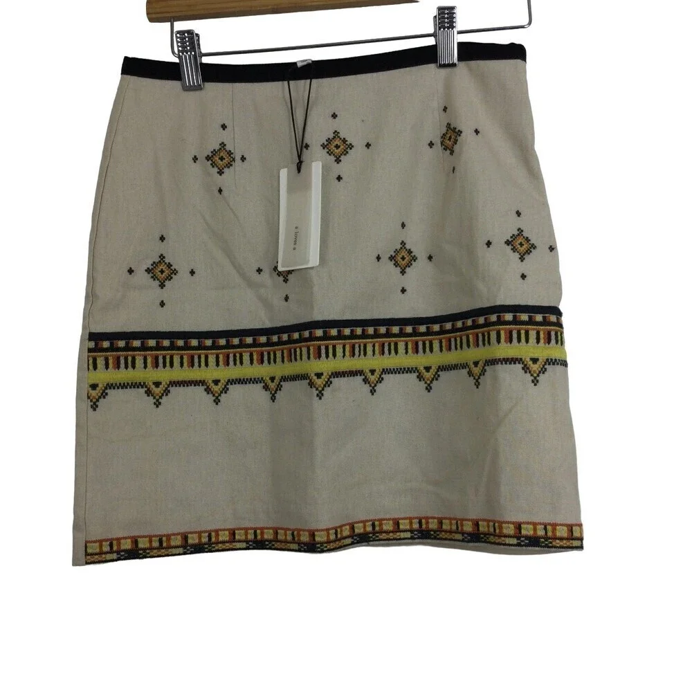 A Loves A Womens Cotton Linen Embroidered Side Zip Knit Mini Skirt Size XS NWT